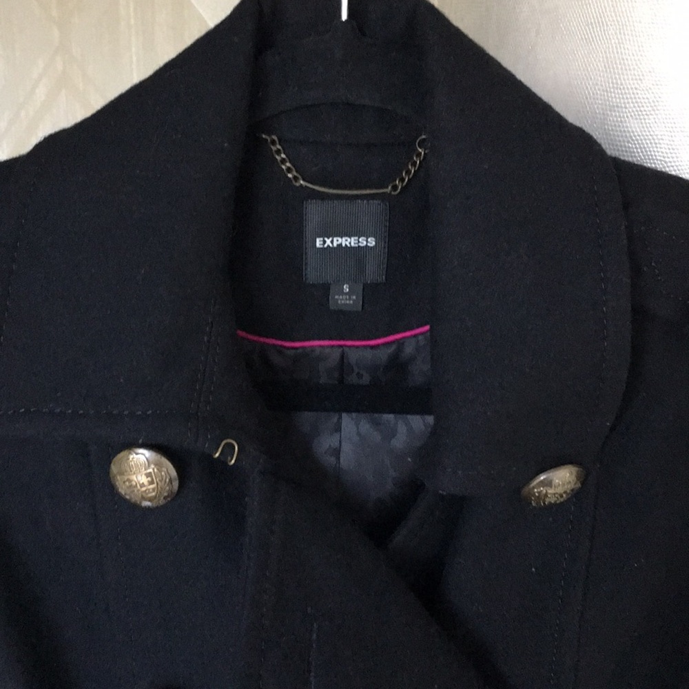 Express Black Double-Breasted Pea Coat with Gold Buttons - Picture 3 of 8